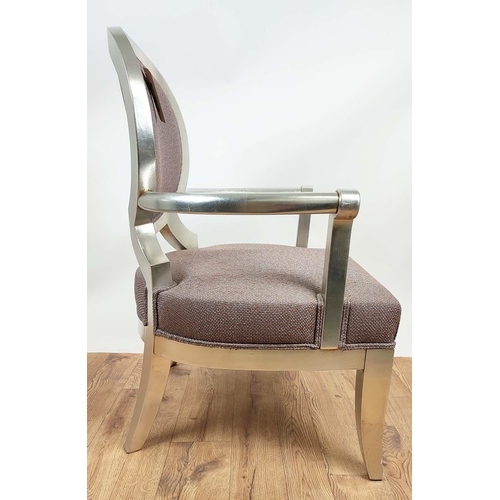 354 - OPEN ARMCHAIR, 103cm H x 76cm W, with a silvered frame.