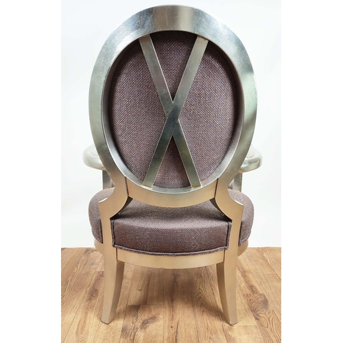 354 - OPEN ARMCHAIR, 103cm H x 76cm W, with a silvered frame.