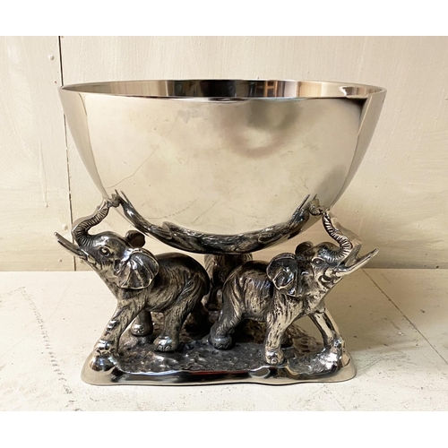 357 - CHAMPAGNE BATH, 30cm high, 31cm diameter, the bowl raised on three elephant figures.