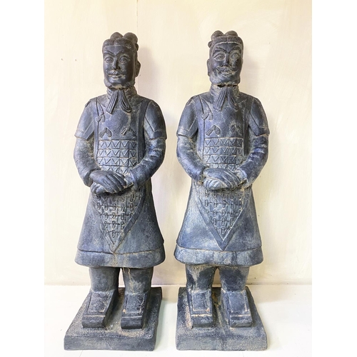 359 - TERRACOTTA WARRIOR STYLE STATUES, a pair, cast resin, 120cm high, 34cm wide. (2)