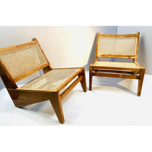 361 - LOUNGE CHAIRS, 66cm high, 60cm wide, 74cm deep, a pair, 1960's Danish style, each with a canework se... 