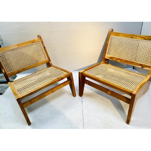 361 - LOUNGE CHAIRS, 66cm high, 60cm wide, 74cm deep, a pair, 1960's Danish style, each with a canework se... 