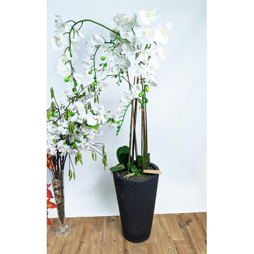 371 - FAUX FLORAL DISPLAYS, a collection of three, each differing, 164cm H approx at tallest. (3)