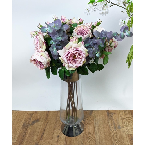 371 - FAUX FLORAL DISPLAYS, a collection of three, each differing, 164cm H approx at tallest. (3)