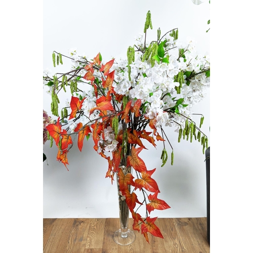 371 - FAUX FLORAL DISPLAYS, a collection of three, each differing, 164cm H approx at tallest. (3)