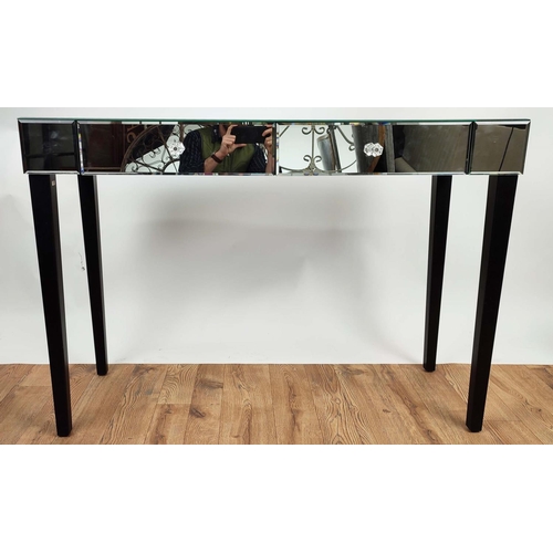 401 - CONSOLE TABLES, a pair, with two frieze drawers, each 102cm x 42cm x 83cm H. (2)