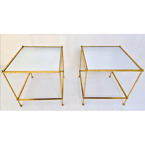 408 - SIDE TABLES, 51cm high, 51cm wide, pair, 1960's French style, mirrored glass tops, gilt metal frames... 