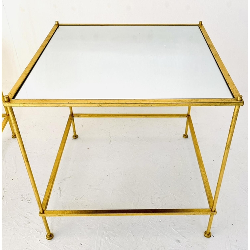 408 - SIDE TABLES, 51cm high, 51cm wide, pair, 1960's French style, mirrored glass tops, gilt metal frames... 