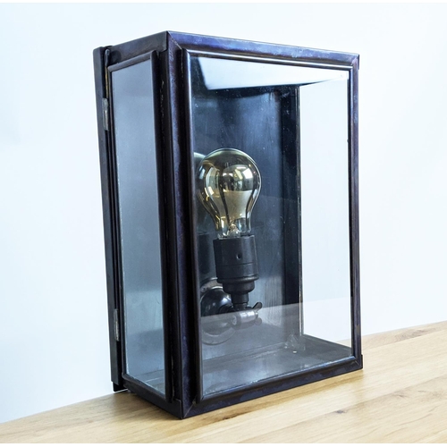 412 - WALL LANTERN, bronzed metal and glass, 29.5cm x 20cm x 13cm.