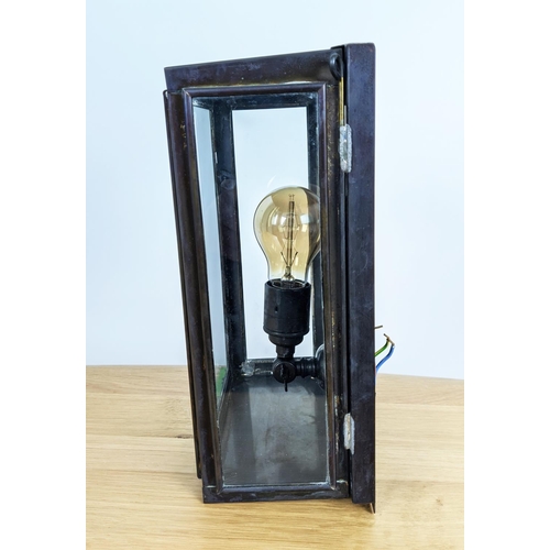 412 - WALL LANTERN, bronzed metal and glass, 29.5cm x 20cm x 13cm.