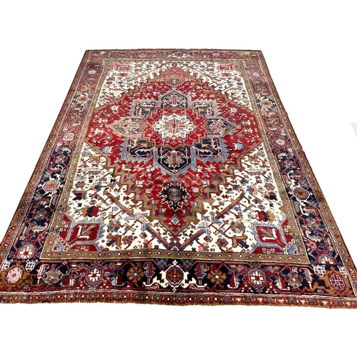 74 - VINTAGE PERSIAN HERIZ CARPET, 292cm x 214cm.