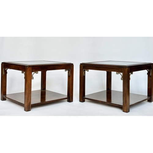 95 - LAMP TABLES, a pair, Georgian style mahogany and gilt metal mounted, each square glazed with underti... 