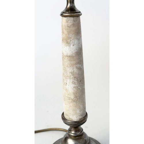 96 - COLUMN TABLE LAMPS, a pair, marble and silvered metal of column form, 68cm H. (2)