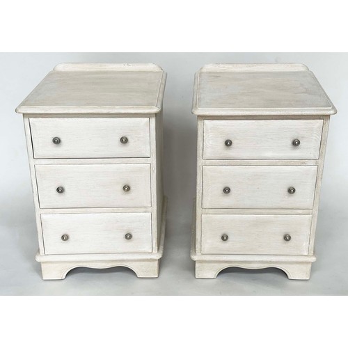 299 - BEDSIDE CHESTS, a pair, French style grey painted each with three drawers, 49cm x 46cm x 74cm H. (2)