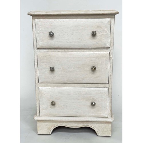 299 - BEDSIDE CHESTS, a pair, French style grey painted each with three drawers, 49cm x 46cm x 74cm H. (2)