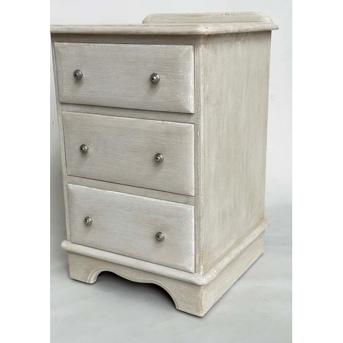 299 - BEDSIDE CHESTS, a pair, French style grey painted each with three drawers, 49cm x 46cm x 74cm H. (2)