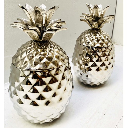 430 - ICE BUCKETS, a pair, in the form of pineapples, polished metal, 33cm H approx. (2)