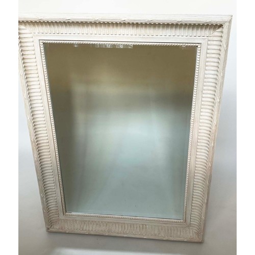 298 - WALL MIRROR, rectangular French style grey painted with fluted and beaded frame, 125cm x 95cm.