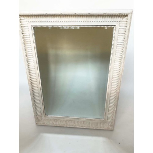 298 - WALL MIRROR, rectangular French style grey painted with fluted and beaded frame, 125cm x 95cm.