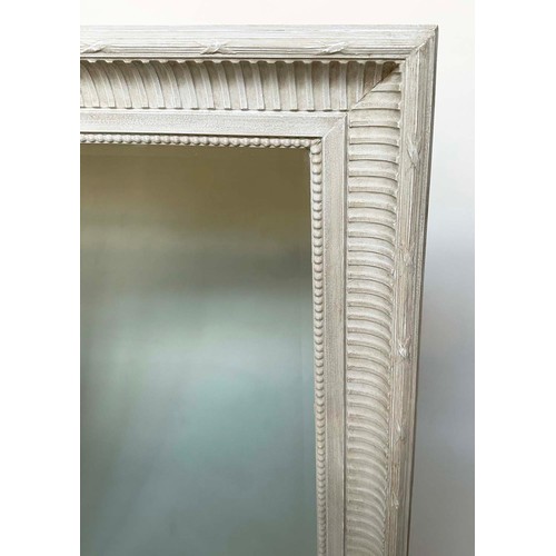 298 - WALL MIRROR, rectangular French style grey painted with fluted and beaded frame, 125cm x 95cm.