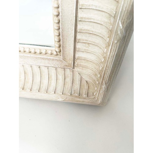 298 - WALL MIRROR, rectangular French style grey painted with fluted and beaded frame, 125cm x 95cm.