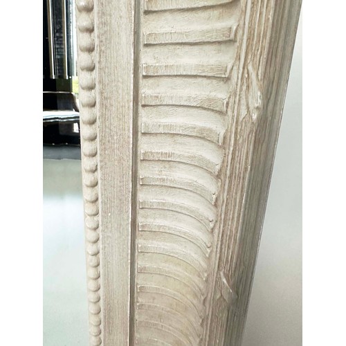 298 - WALL MIRROR, rectangular French style grey painted with fluted and beaded frame, 125cm x 95cm.