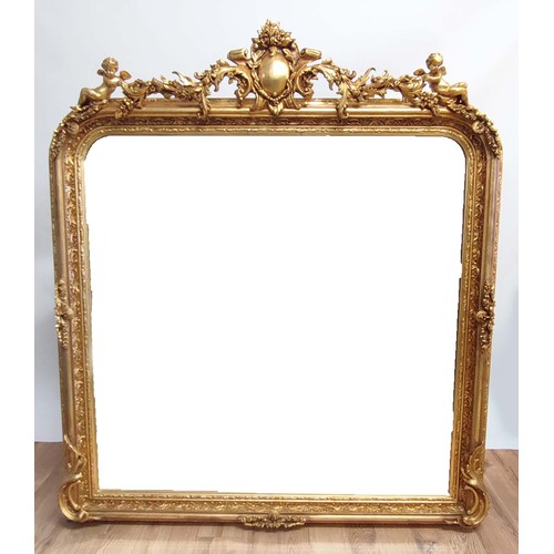 379 - WALL MIRROR, Belle Époque style, gilt frame, bevelled plate, 161cm high, 140cm wide