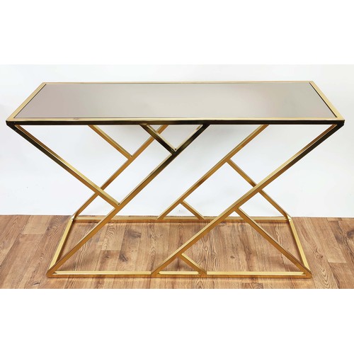 386 - CONSOLE TABLE, 78cm high, 120cm wide, 40cm deep, gilt metal, mirrored top, 1970's Italian style desi... 