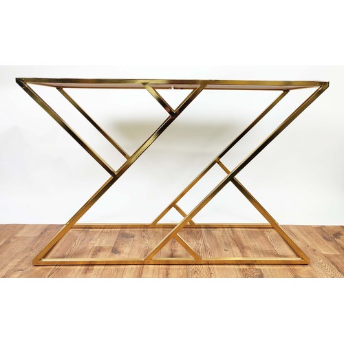 386 - CONSOLE TABLE, 78cm high, 120cm wide, 40cm deep, gilt metal, mirrored top, 1970's Italian style desi... 