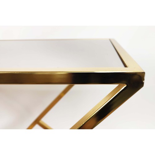 386 - CONSOLE TABLE, 78cm high, 120cm wide, 40cm deep, gilt metal, mirrored top, 1970's Italian style desi... 