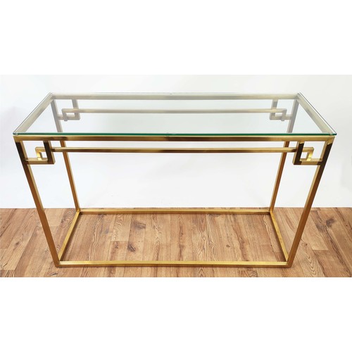 387 - CONSOLE TABLE, 76cm high, 120cm wide, 40cm deep, gilt metal, glass top, 1970's Italian.