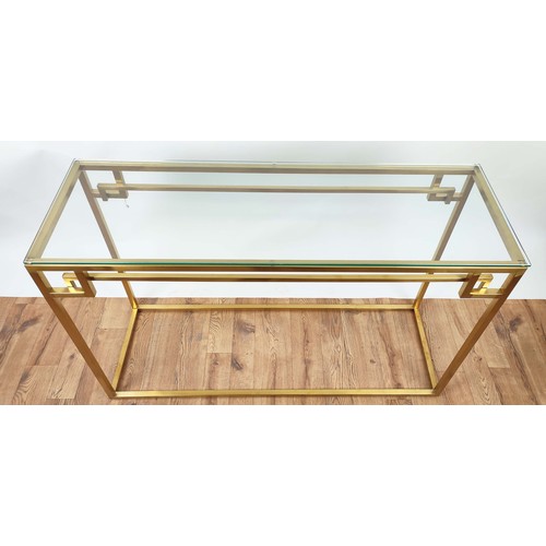 387 - CONSOLE TABLE, 76cm high, 120cm wide, 40cm deep, gilt metal, glass top, 1970's Italian.