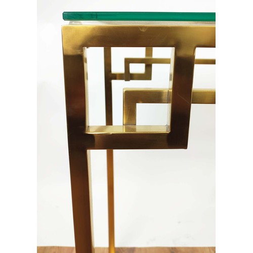 387 - CONSOLE TABLE, 76cm high, 120cm wide, 40cm deep, gilt metal, glass top, 1970's Italian.