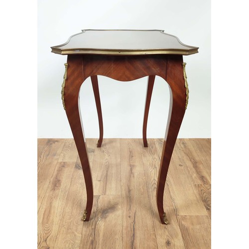 388 - SIDE TABLES, a pair, Louis XV style, parquetry style tops, gilt mounts. (2)