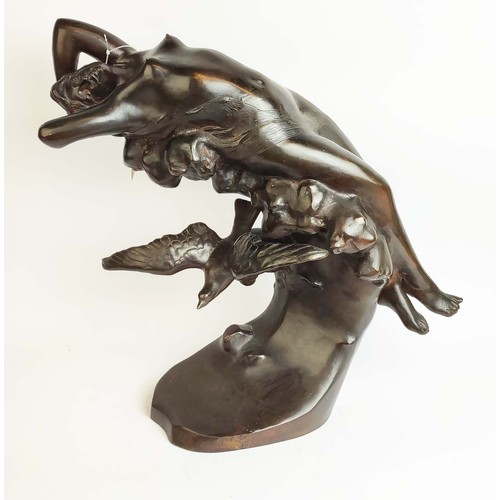 20 - A BRONZE SCULPTURE OF A RECLINING NUDE, inscribed 'Rossi' (designed by), 55cm H x 60cm W x 20cm D.