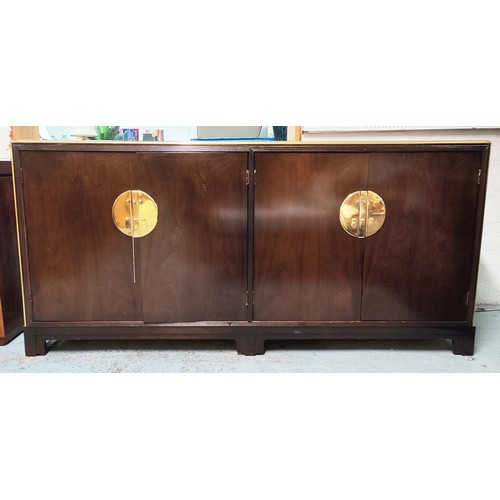 311 - SIDEBOARD, Oriental style, two compartments with one side containing two drawers and the other a she... 