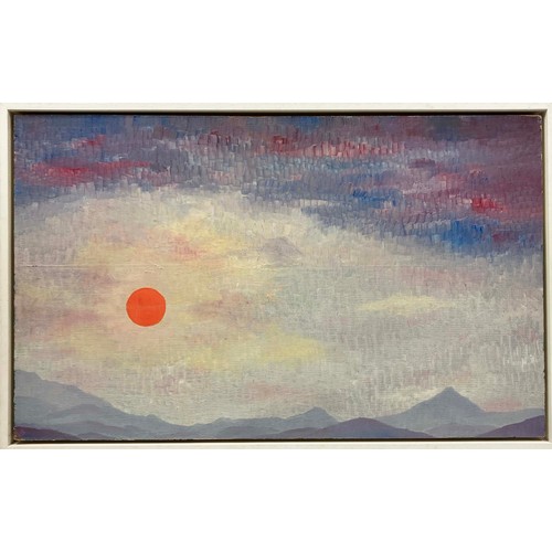 29 - MANNER OF GOTTFRID KALSTENIUS, 'Sunset over mountains', oil on board, 44cm x 73cm, framed.