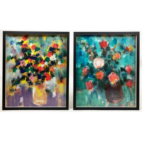 24 - KYRIL PEPINSKY, 'Still lifes with flowers', oil on board, 55cm x 45cm, framed. (2)