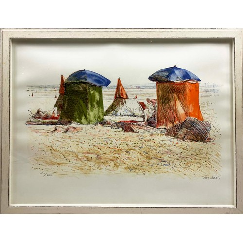 36 - TOM COATES, 'Beach Scene' lithograph, 55cm x 73cm, signed and numbered in pencil, framed.