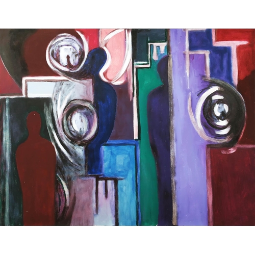 49 - ADRIAN DOLAN, 'Abstract with Figures', oil on canvas, 102cm x 128cm.