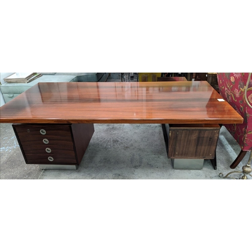 308 - VINTAGE 20TH CENTURY EXECUTIVE DESK, chrome detail, one section with four drawers, other side with s... 