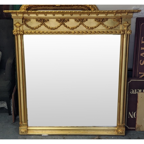 347 - OVERMANTEL WALL MIRROR, gilt frame, bevelled plate, 129cm x 132cm.