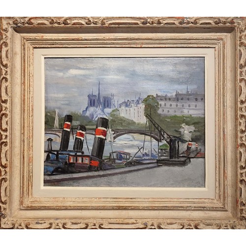 128 - ROBERT RAFAILOVICH FALK (1886-1958), 'Notre Dame from the Seine', oil on canvas, 36cm x 45cm, framed... 