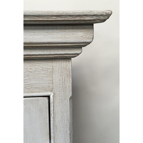 137 - ARMOIRE, French style traditionally grey painted with two panelled doors, enclosing hanging space ab... 