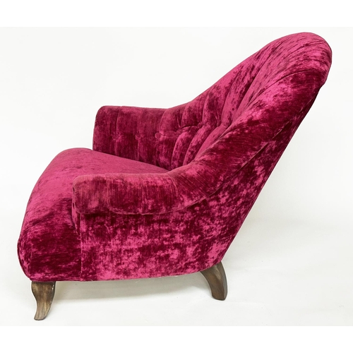 364 - JOHN SANKEY ARMCHAIR, claret red velvet chenille upholstered with buttoned and channeled back and sh... 