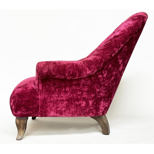 364 - JOHN SANKEY ARMCHAIR, claret red velvet chenille upholstered with buttoned and channeled back and sh... 