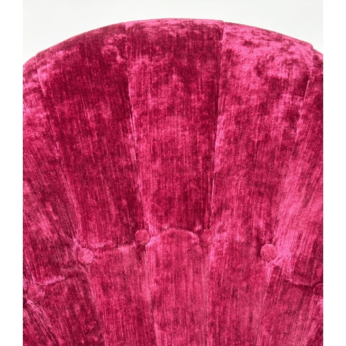 364 - JOHN SANKEY ARMCHAIR, claret red velvet chenille upholstered with buttoned and channeled back and sh... 