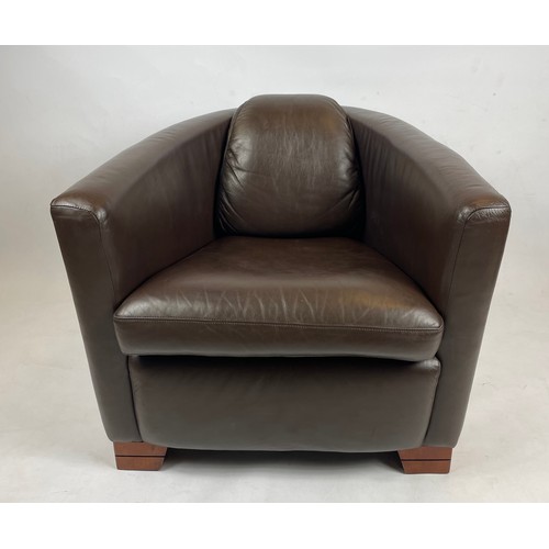 432 - AVIATOR STYLE ARMCHAIRS, a pair, Timothy Oulton style soft brown leather on shaped wooden feet, 81cm... 