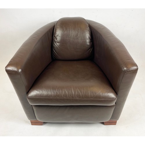 432 - AVIATOR STYLE ARMCHAIRS, a pair, Timothy Oulton style soft brown leather on shaped wooden feet, 81cm... 