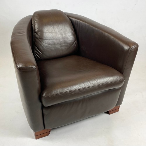 432 - AVIATOR STYLE ARMCHAIRS, a pair, Timothy Oulton style soft brown leather on shaped wooden feet, 81cm... 